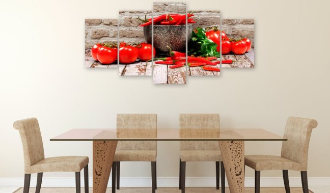 Obraz - Červená zelenina a tehlová stena