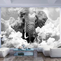 Fototapeta - Slon v oblacích (černobílý)