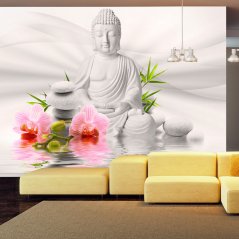 Samolepící fototapeta - Buddha a dvě orchideje