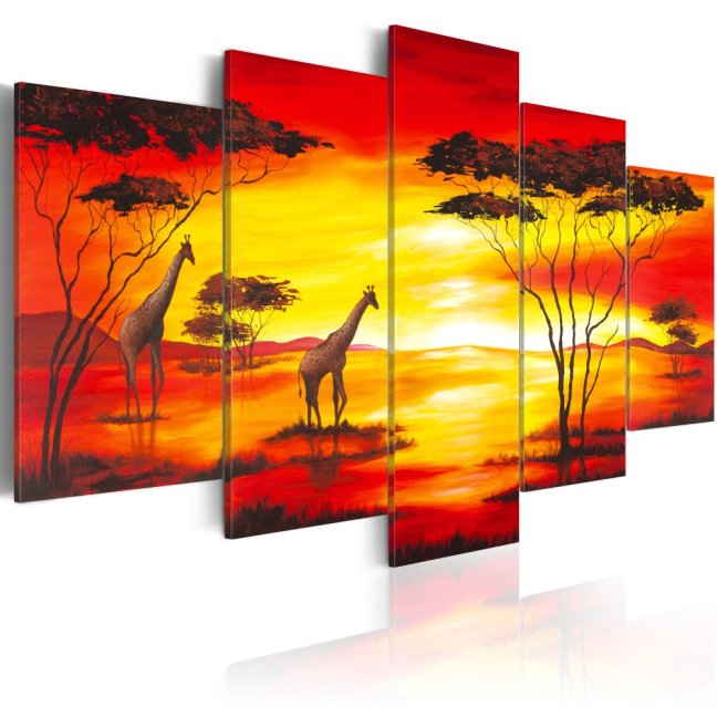 Obraz - Žirafy so západom slnka v pozadí
