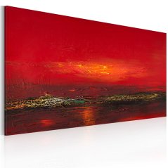 Ručne maľovaný obraz - Červený západ slnka nad morom