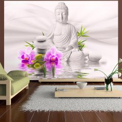 Samolepící fototapeta - Buddha a růžové orchideje
