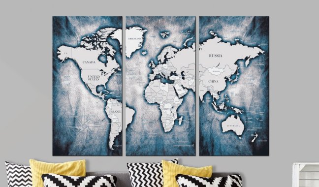Obraz - Mapa sveta: Atramentový triptych