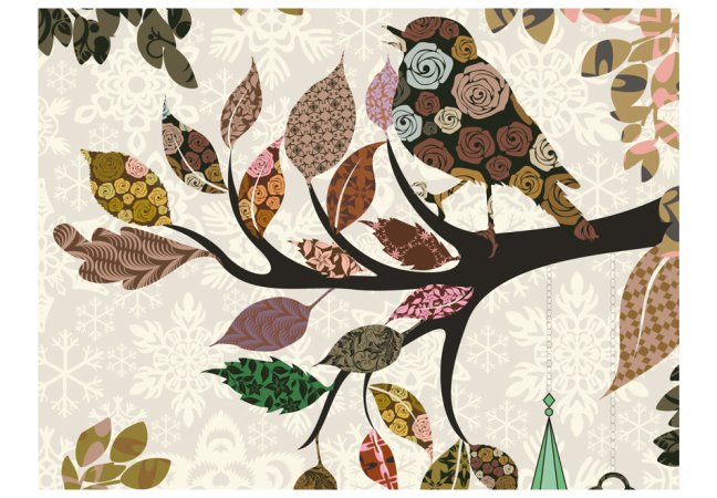 Fototapeta - Vetvy stromu s vtákom (patchwork)