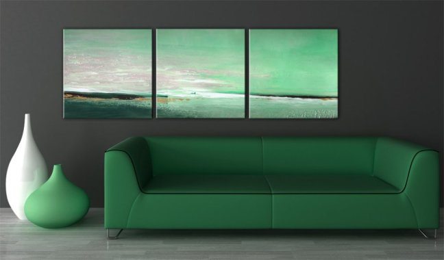 Ručně malovaný obraz - Zelené mořské pobřeží