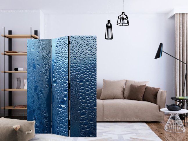 Paraván - Kvapky vody na modrom skle