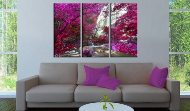Obraz - Krásny vodopád: Ružový les