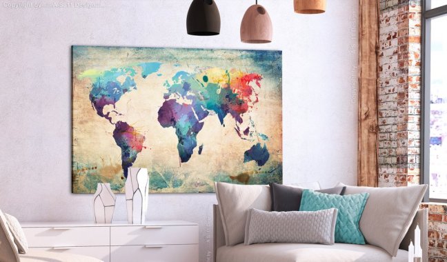 Korková nástěnka - Barevná mapa světa