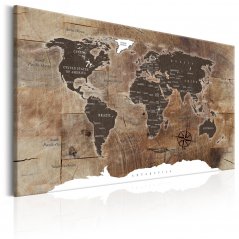 Obraz - Mapa světa: Dřevěná mozaika