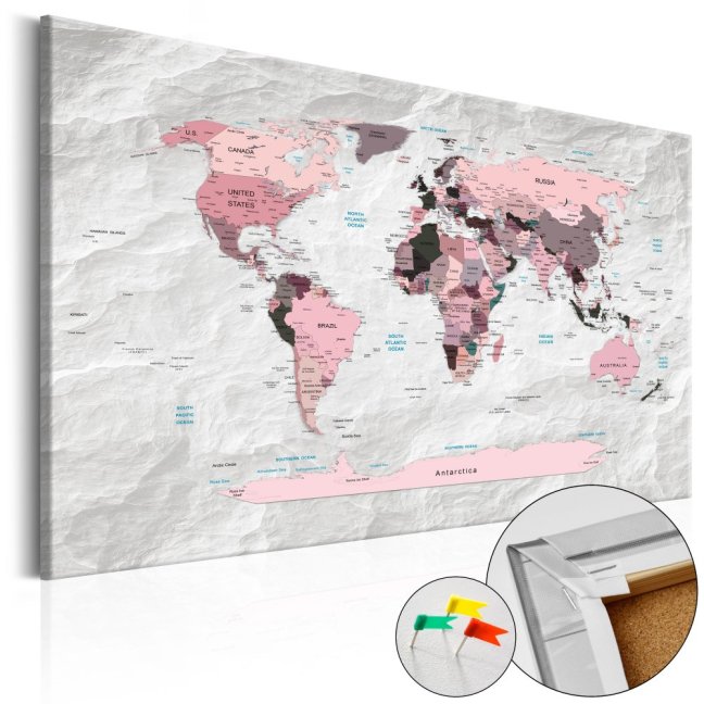 Korková nástěnka - Růžové kontinenty - Mapa