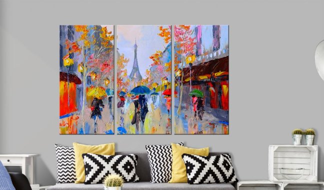 Ručně malovaný obraz - Deštivá Paříž