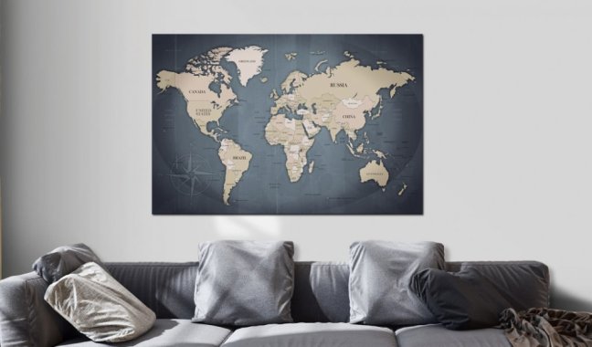 Obraz - Mapa sveta: odtiene sivej