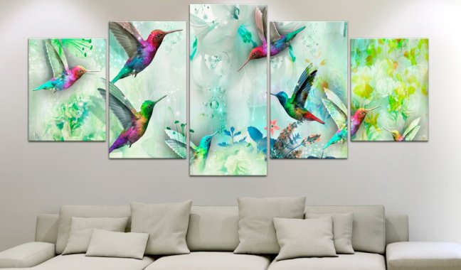 Obraz - Farebné kolibríky - zelené
