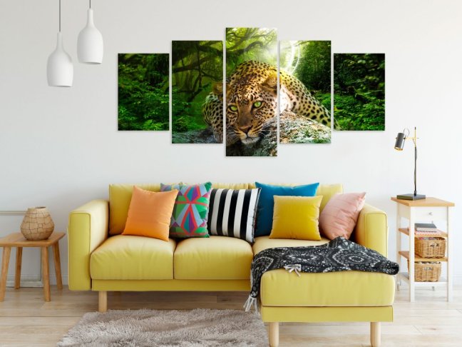 Obraz - Leopard ležící - zelený