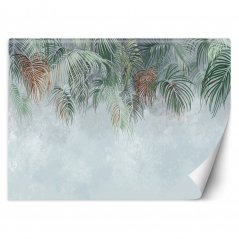 Prémiová fototapeta - Zelené zavesené palmové listy na bledomodrej