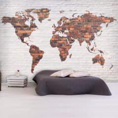 Fototapeta - Mapa světa: Cihlová zeď