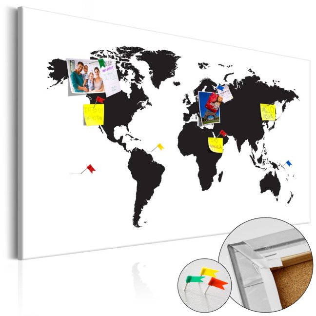 Korková nástěnka - Mapa světa: Černobílá elegance