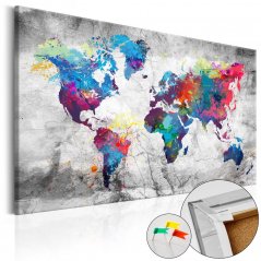 Obraz na korku - Mapa světa: Sivý štýl