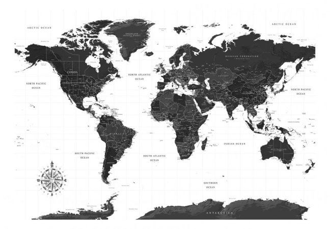 Samolepiaca fototapeta - Čiernobiela mapa