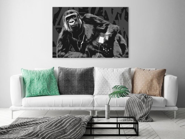 Obraz - Pop-artová opica - sivá