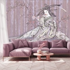 Prémiová fototapeta - Japonská gejša ružová retro