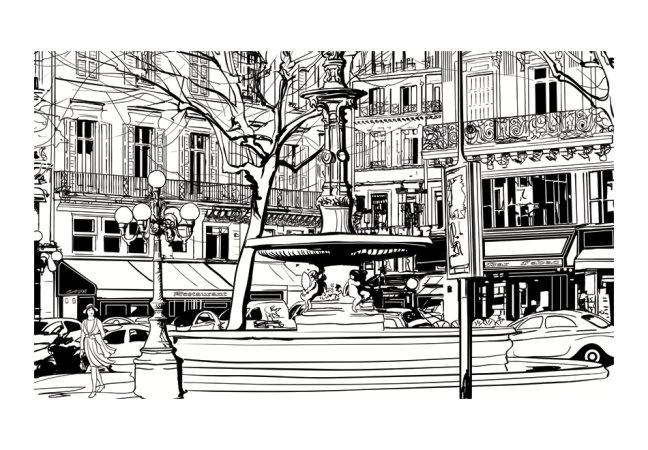 Fototapeta - Náčrt pařížské fontány