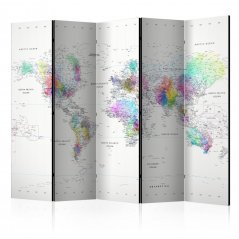 Paraván - Bílo-barevná mapa světa