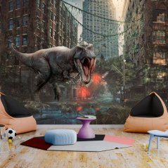 Samolepící fototapeta - Dinosaurus ve městě fantazie