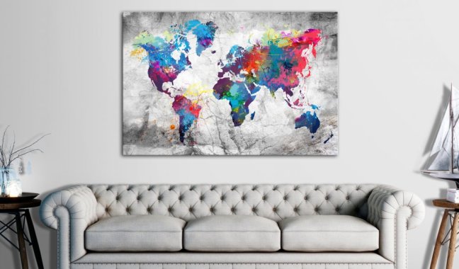 Obraz na korku - Mapa světa: Sivý štýl