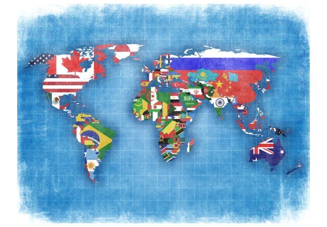 Fototapeta - Mapa - vlajky zemí