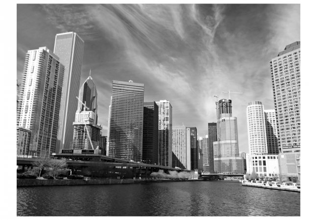 Fototapeta - Chicago panoráma (čierna a biela)