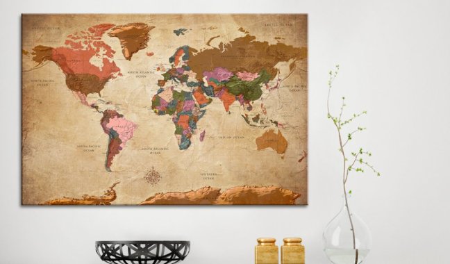 Obraz na korku - Mapa sveta: Hnedá elegancia