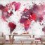 Fototapeta - Mapa sveta: Červené akvarely