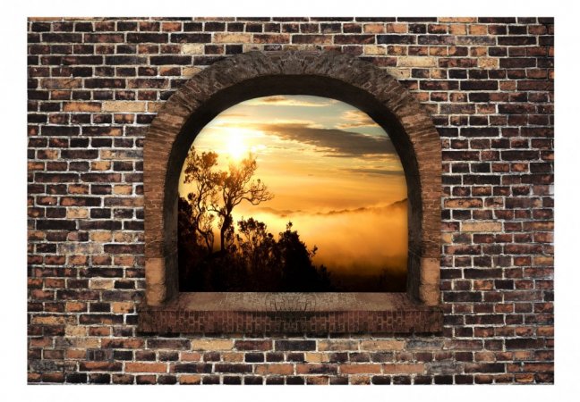 Samolepiaca fototapeta - Kamenné okno: Ranná hmla