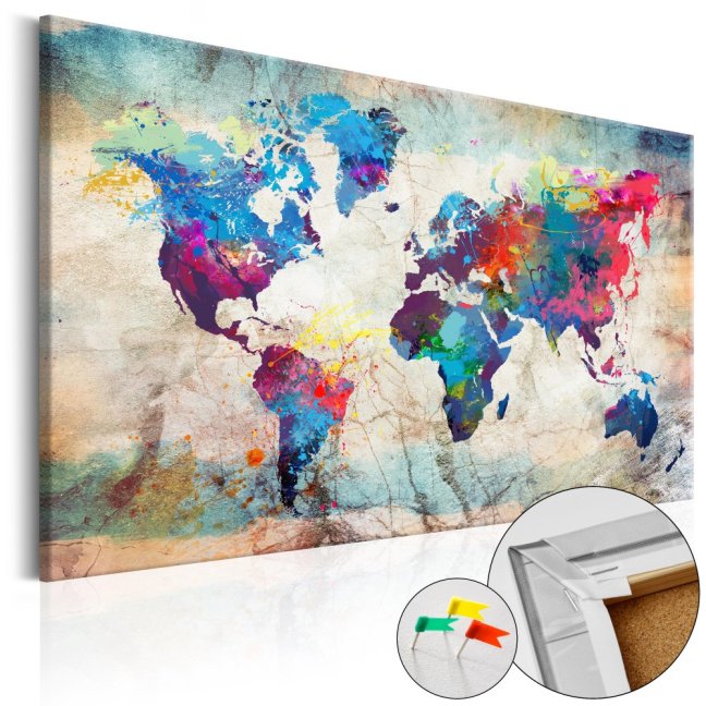 Korková nástěnka - Mapa světa: Barevné šílenství