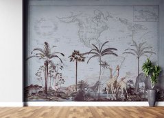 Prémiová fototapeta - Stará historická mapa sveta a savana