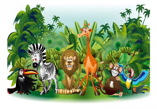 Samolepící fototapeta - Zvířata v džungli pro děti
