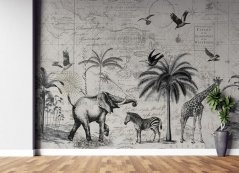 Prémiová fototapeta - Africké zvieratá na pozadí starej mapy vintage