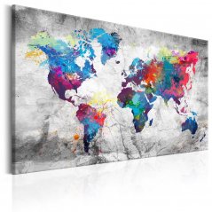 Obraz - Mapa sveta: Sivý štýl